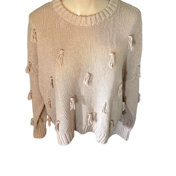 Madewell Blush Pink Pom Pom Tassel Sweater 100% Cotton Size M - Picture 2 of 15